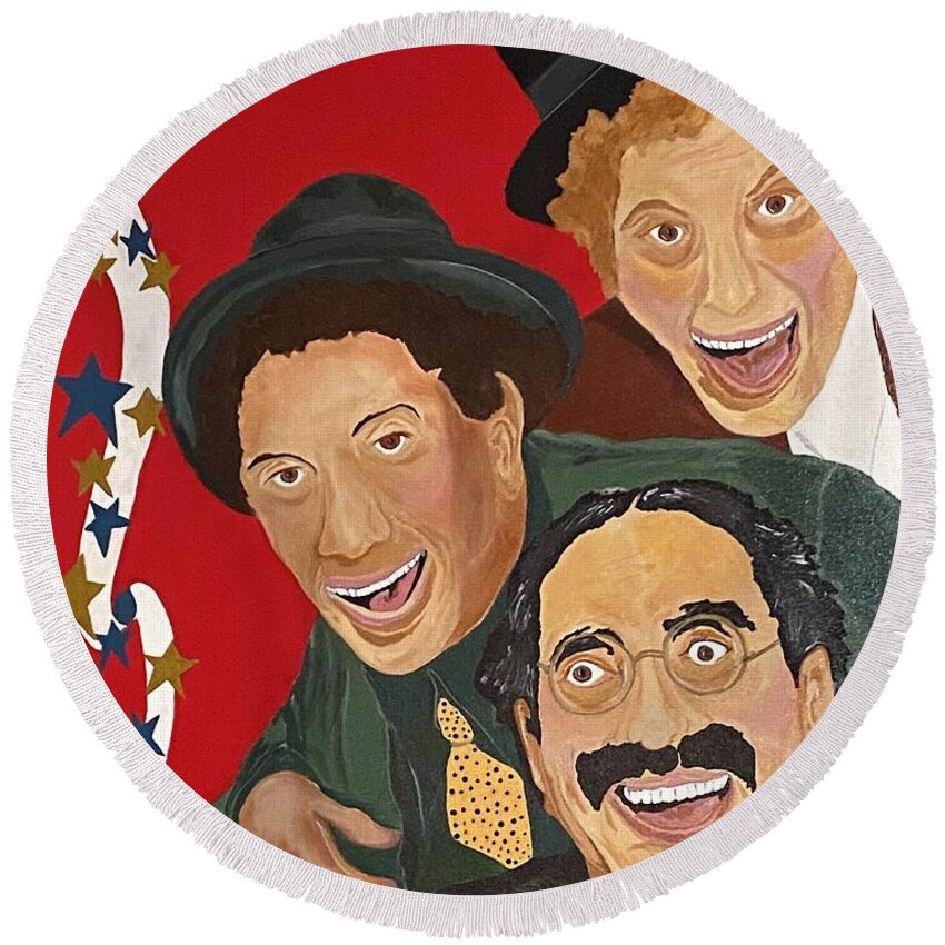  Round Beach Towel featuring the painting Marx Brother Hollwood by Bill Manson