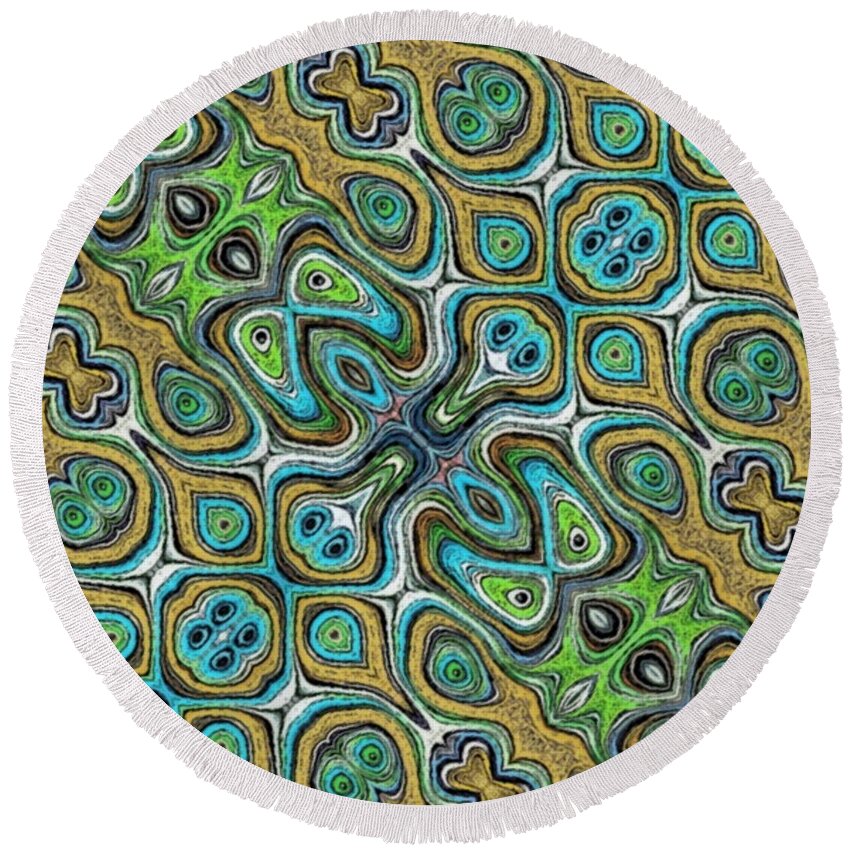 Blue Round Beach Towel featuring the digital art Masked Insani-T by Designs By L