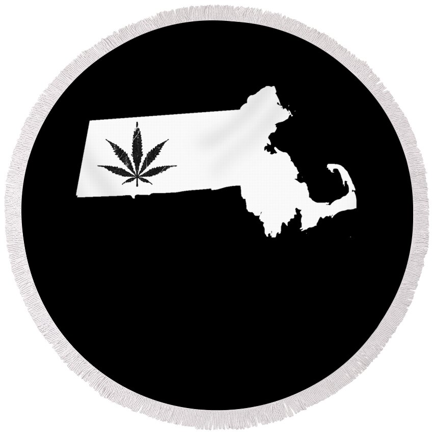 Funny Round Beach Towel featuring the digital art Massachusetts Weed 420 by Flippin Sweet Gear