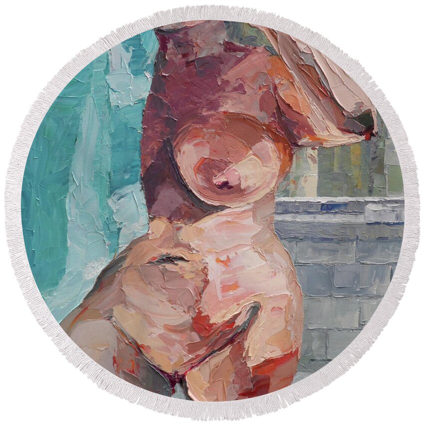 Nude Round Beach Towel featuring the painting Master Bath by PJ Kirk