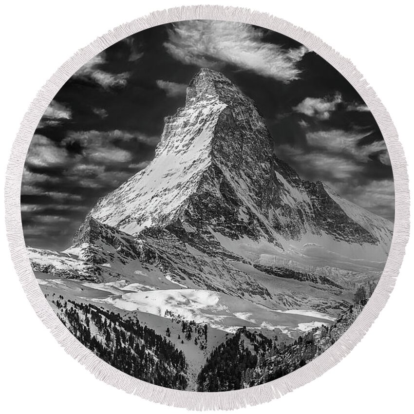 2015 Round Beach Towel featuring the photograph Matterhorn in the Clouds by Don Hoekwater Photography