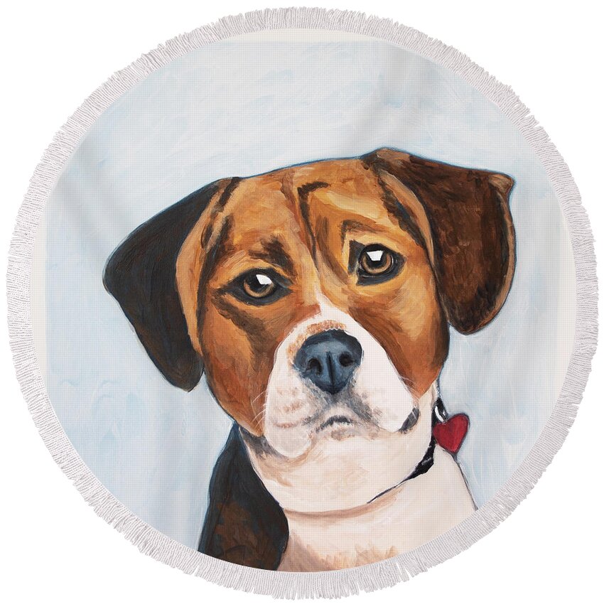 Beagle Round Beach Towel featuring the painting Max by Pamela Schwartz