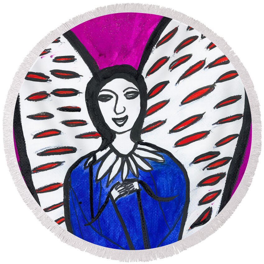 Angel Round Beach Towel featuring the painting Mayatrea Angel of Healing by Victoria Mary Clarke