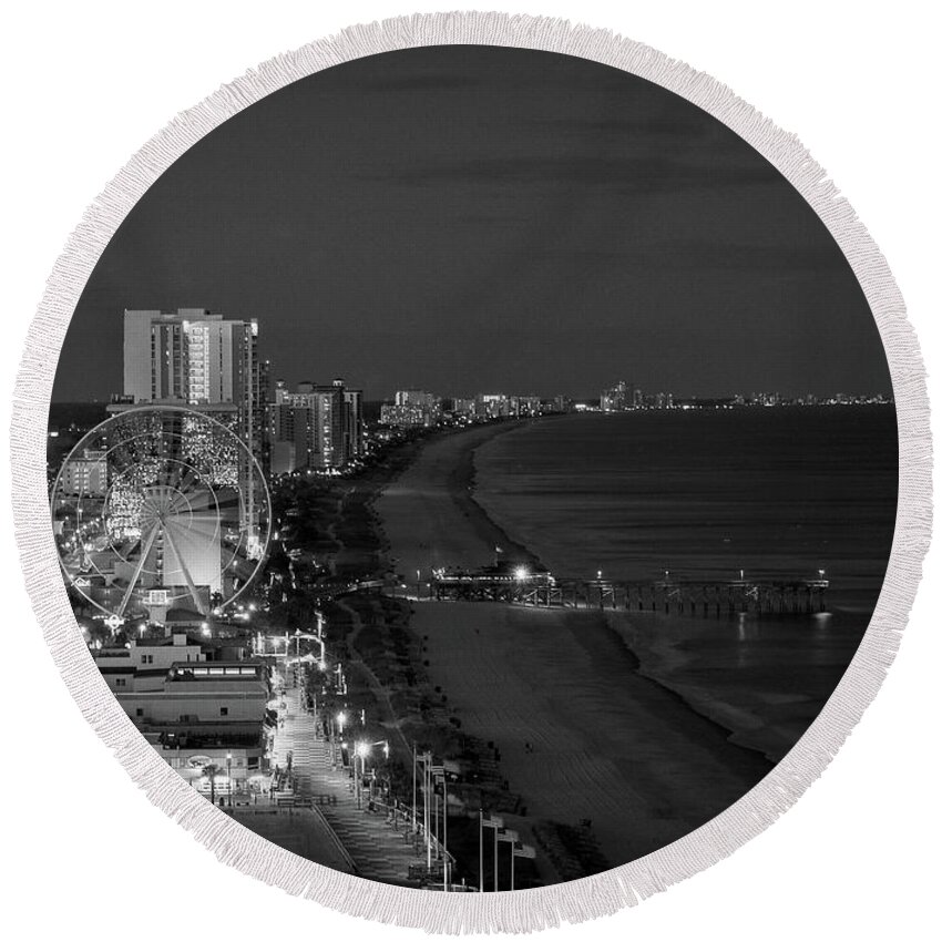 2020 Round Beach Towel featuring the photograph MB Boardwalk BW by David Palmer