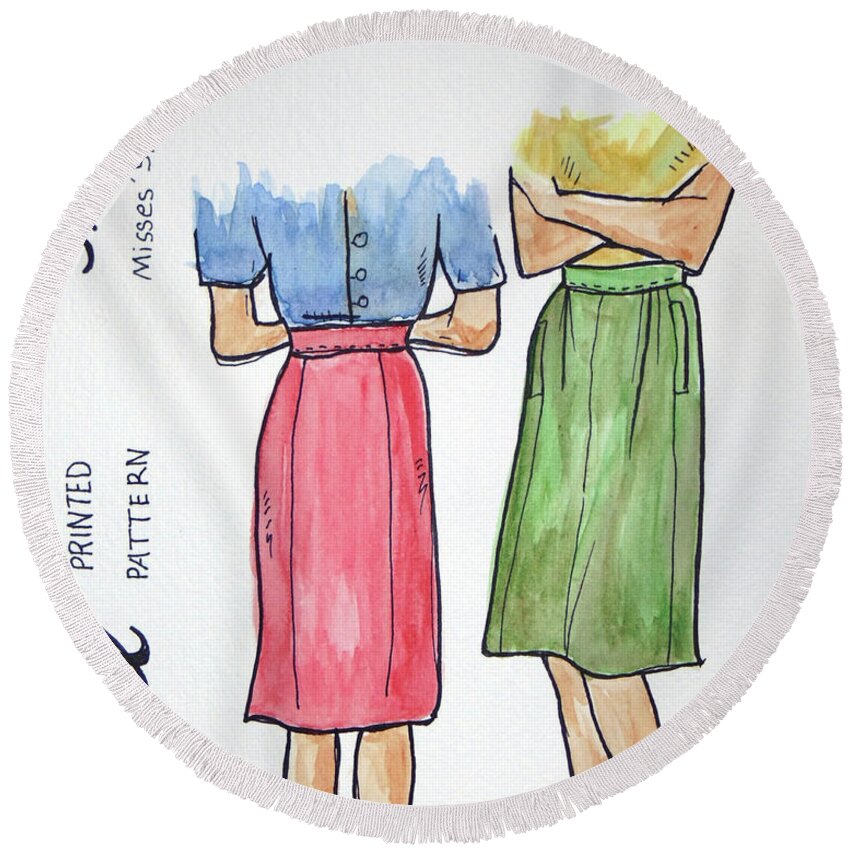  Round Beach Towel featuring the painting McCall Printed Pattern 5763 by Loretta Nash