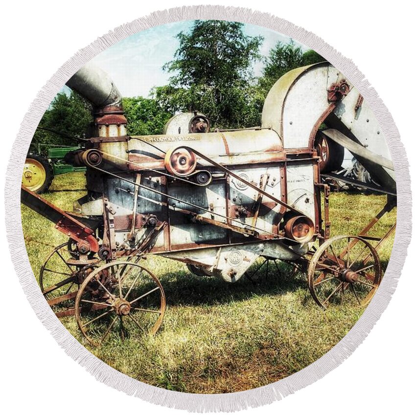 Farm Round Beach Towel featuring the photograph McCormick Deering by Mike Eingle