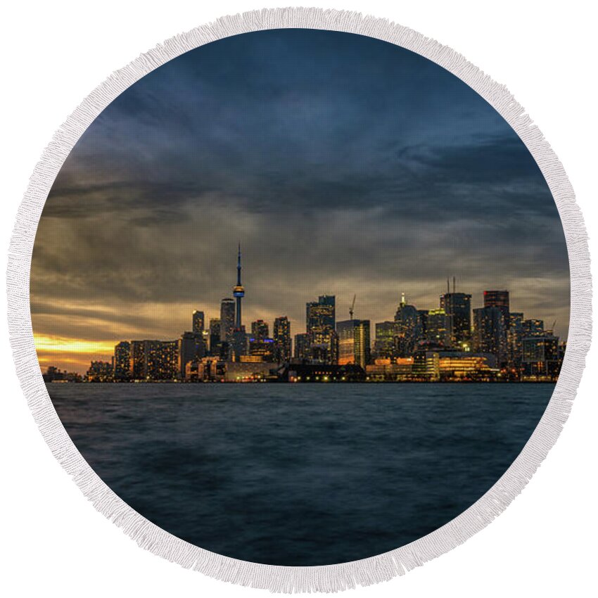 Cn Tower Round Beach Towel featuring the photograph Meanwhile, in Gotham... by Dee Potter