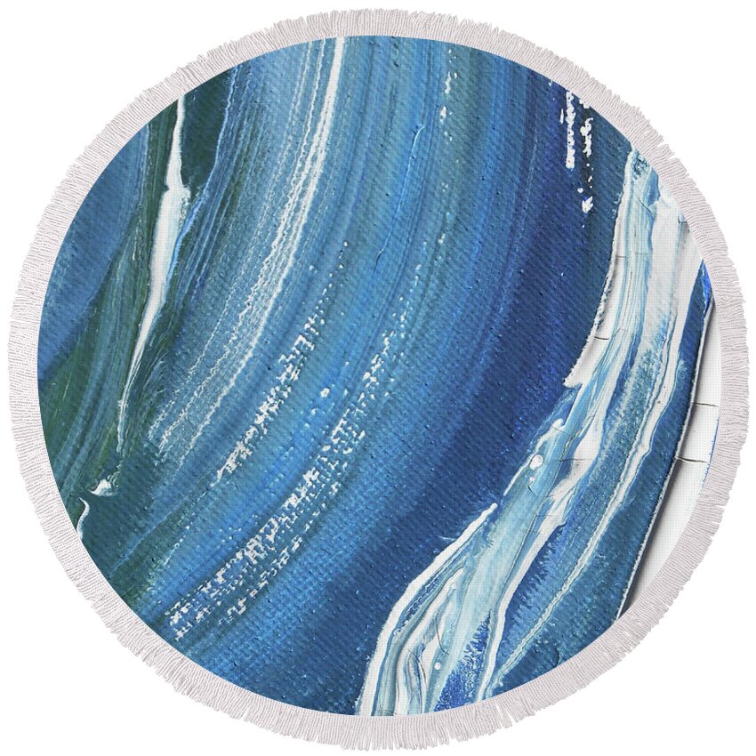 Teal Blue Round Beach Towel featuring the painting Meditate On The Wave Peaceful Contemporary Beach Art Sea And Ocean Teal Blue III by Irina Sztukowski