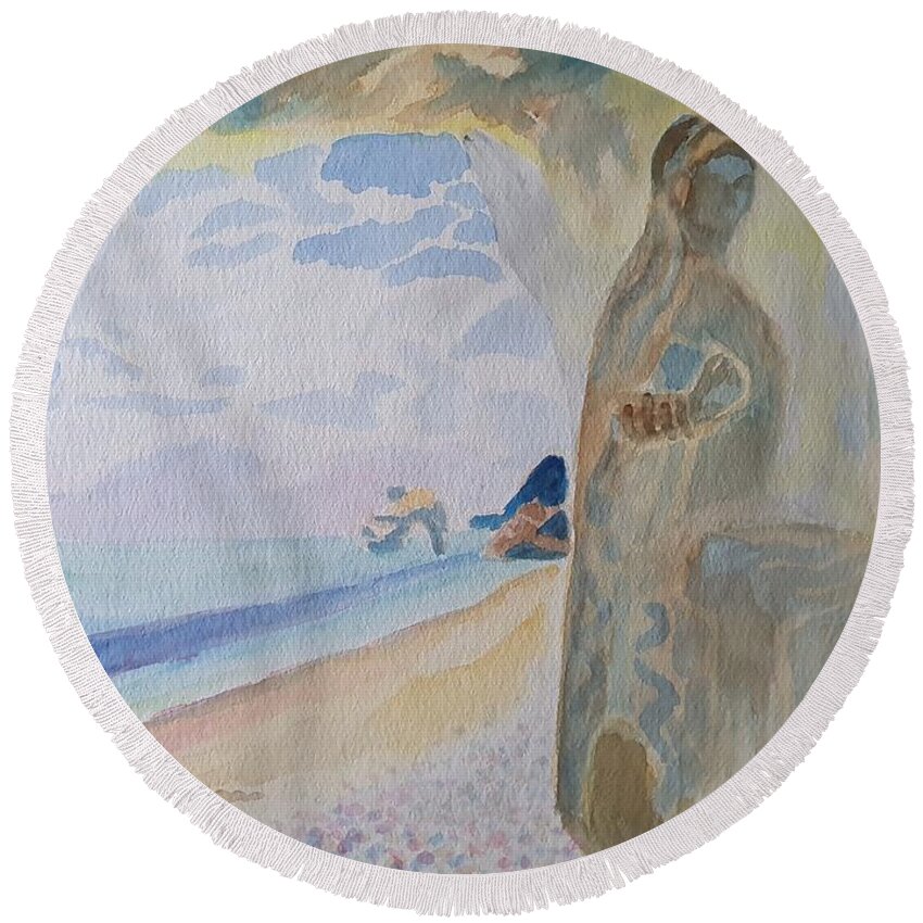 Sculpture Round Beach Towel featuring the painting Mediterranean Dream Cave by Enrico Garff