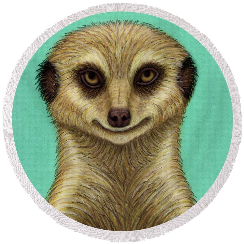 Meerkat Round Beach Towel featuring the painting Meerkat Mob Boss by Amy E Fraser