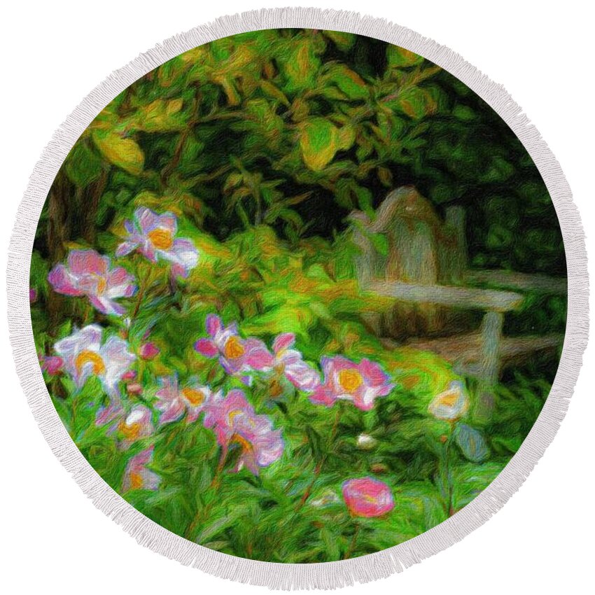 Garden Round Beach Towel featuring the photograph Meet Me in the Garden Please by Diane Lindon Coy