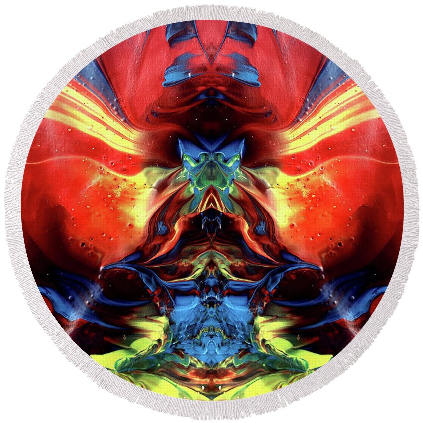 Abstract Round Beach Towel featuring the painting Mega Meditation Man by Stephenie Zagorski