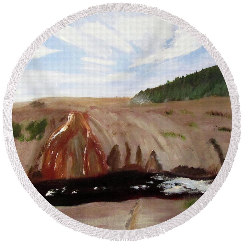 Yellowstone Round Beach Towel featuring the painting Memories of Travel Days by Linda Feinberg