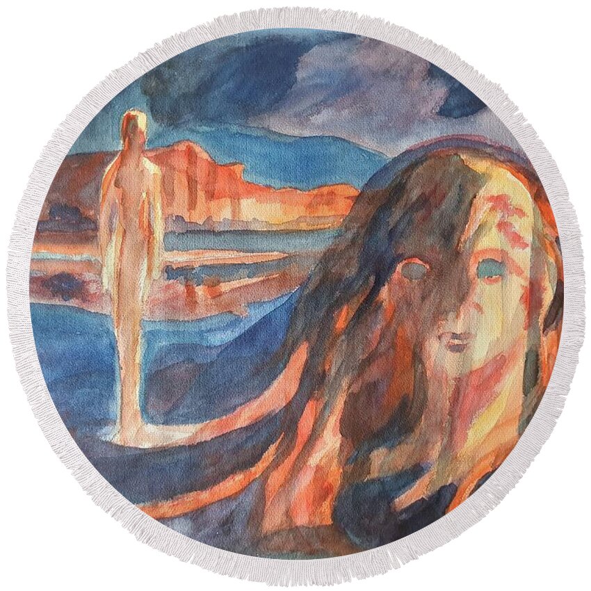 Masterpiece Paintings Round Beach Towel featuring the painting Memory of Past Life by Enrico Garff