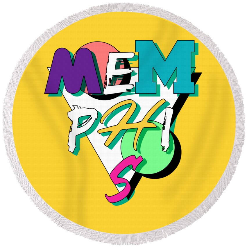 Memphis Round Beach Towel featuring the digital art Memphis Style Logo by Christopher Lotito
