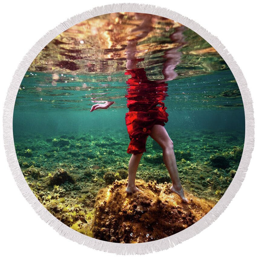 Underwater Round Beach Towel featuring the photograph Mermaid Legs by Gemma Silvestre
