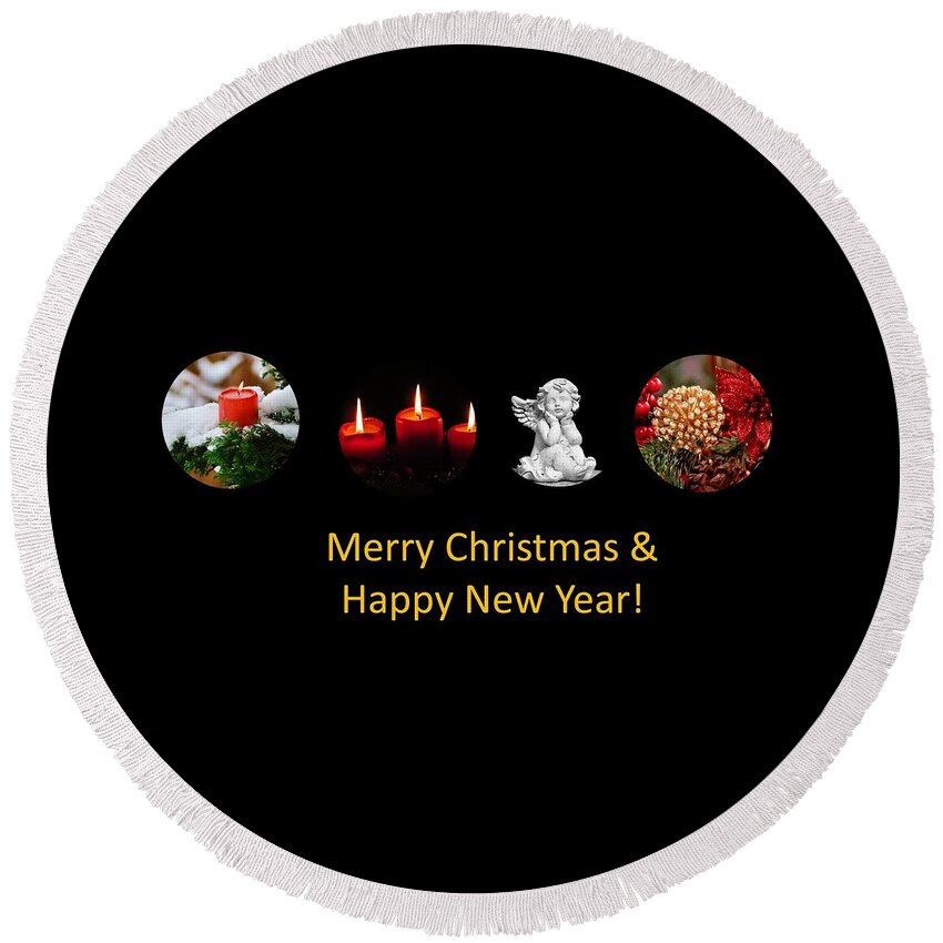 Christmas Round Beach Towel featuring the photograph Merry Christmas and Happy New Year by Nancy Ayanna Wyatt