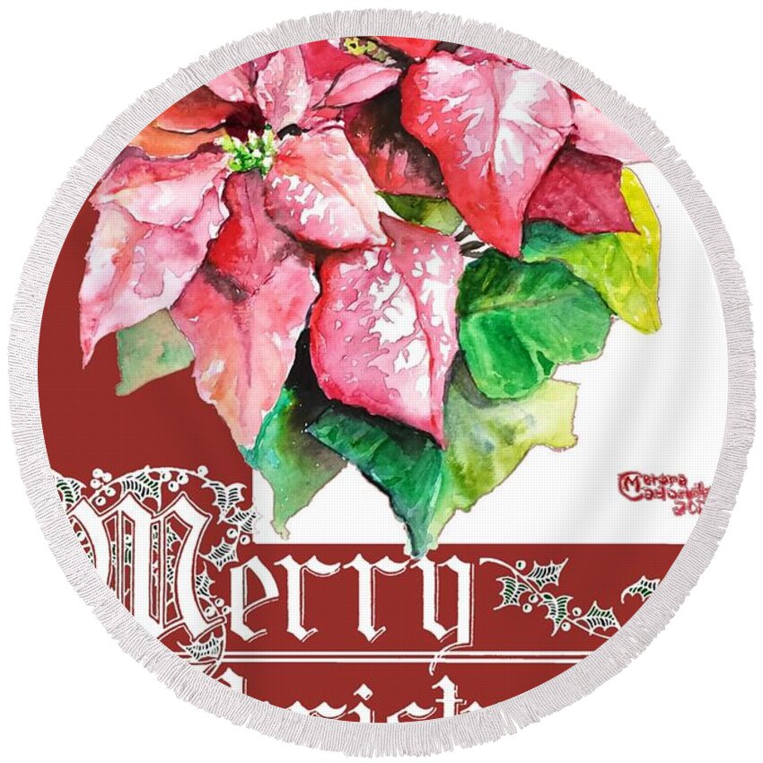 Merry Christmas Round Beach Towel featuring the painting Merry Christmas by Merana Cadorette
