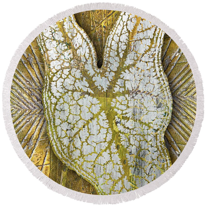 1800s Round Beach Towel featuring the painting Metal Metallic Gold Silver Leaf 3 by Tony Rubino