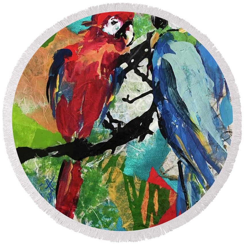 Parrots Round Beach Towel featuring the painting Mexico Macaws by Elaine Elliott