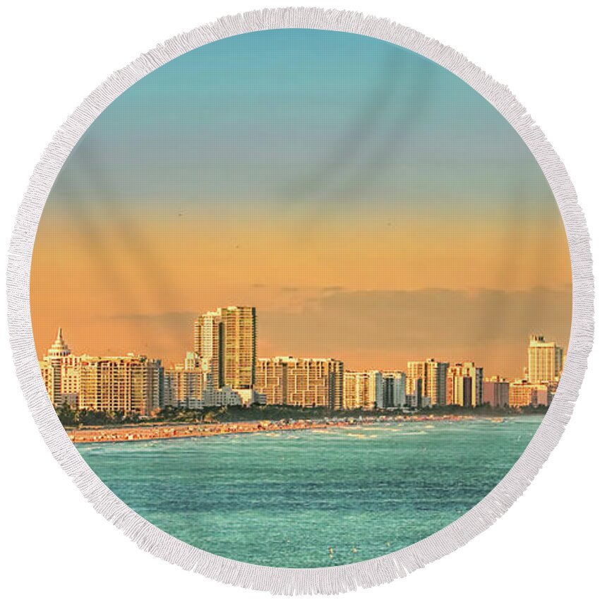 Miami Round Beach Towel featuring the photograph Miami Sunset by Olga Hamilton