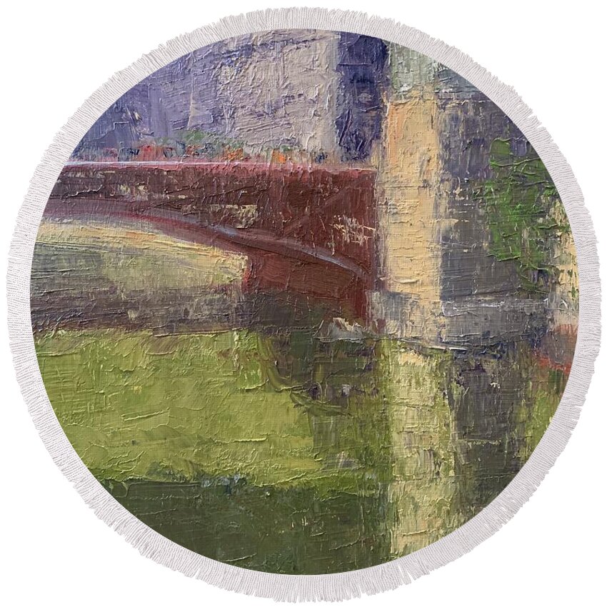 Chicago Round Beach Towel featuring the painting Michigan Ave Bridge by Will Germino