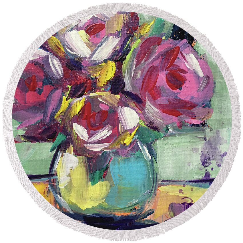 Roses Round Beach Towel featuring the painting Midday Roses by Roxy Rich
