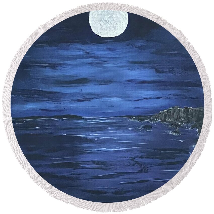 Oil Painting Round Beach Towel featuring the painting Midnight Blue by Lisa White