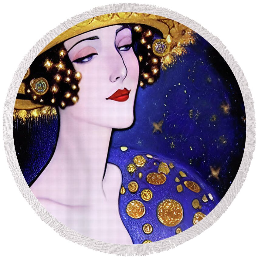 Woman Round Beach Towel featuring the digital art Midnight Queen by Andreas Thust