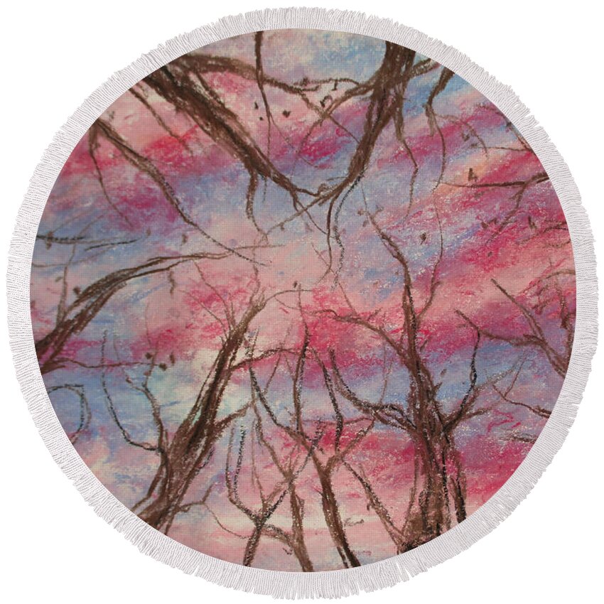 Forest Sky Round Beach Towel featuring the painting Midts by Jen Shearer