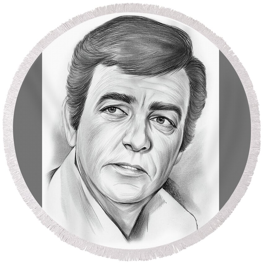 Krekor Ohanian Round Beach Towel featuring the drawing Mike Connors - pencil by Greg Joens