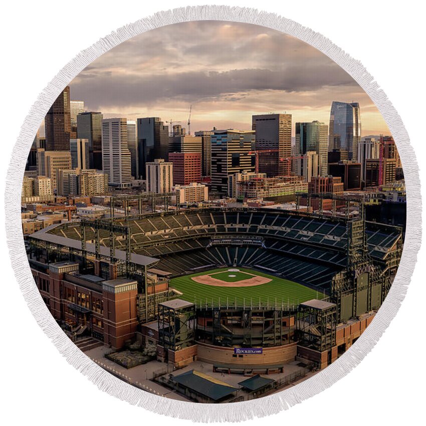 Coors Field Round Beach Towel featuring the photograph Mile High Silence by Chuck Rasco Photography