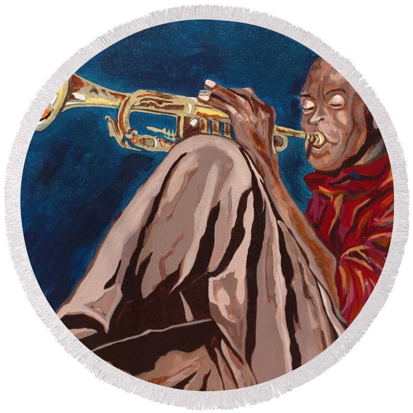 Round Beach Towel featuring the painting Miles Davis-Backstage by Bill Manson