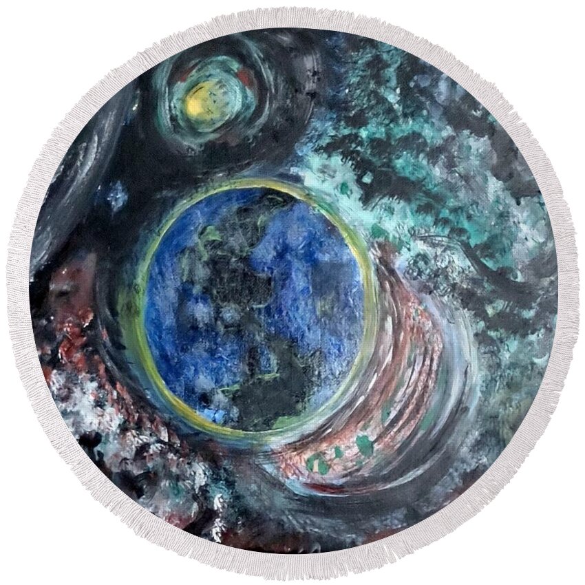 Milk Way Round Beach Towel featuring the painting Milky Way Galaxy by Suzanne Berthier