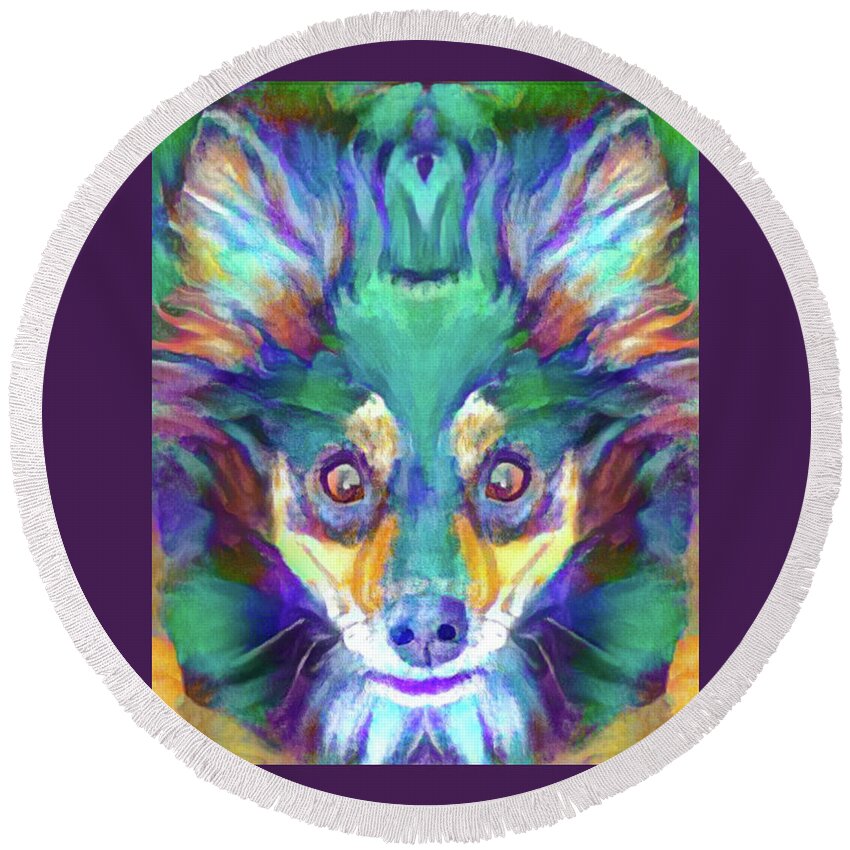 Chihuahua Painting Round Beach Towel featuring the digital art Milo V3 Square by Artistic Mystic