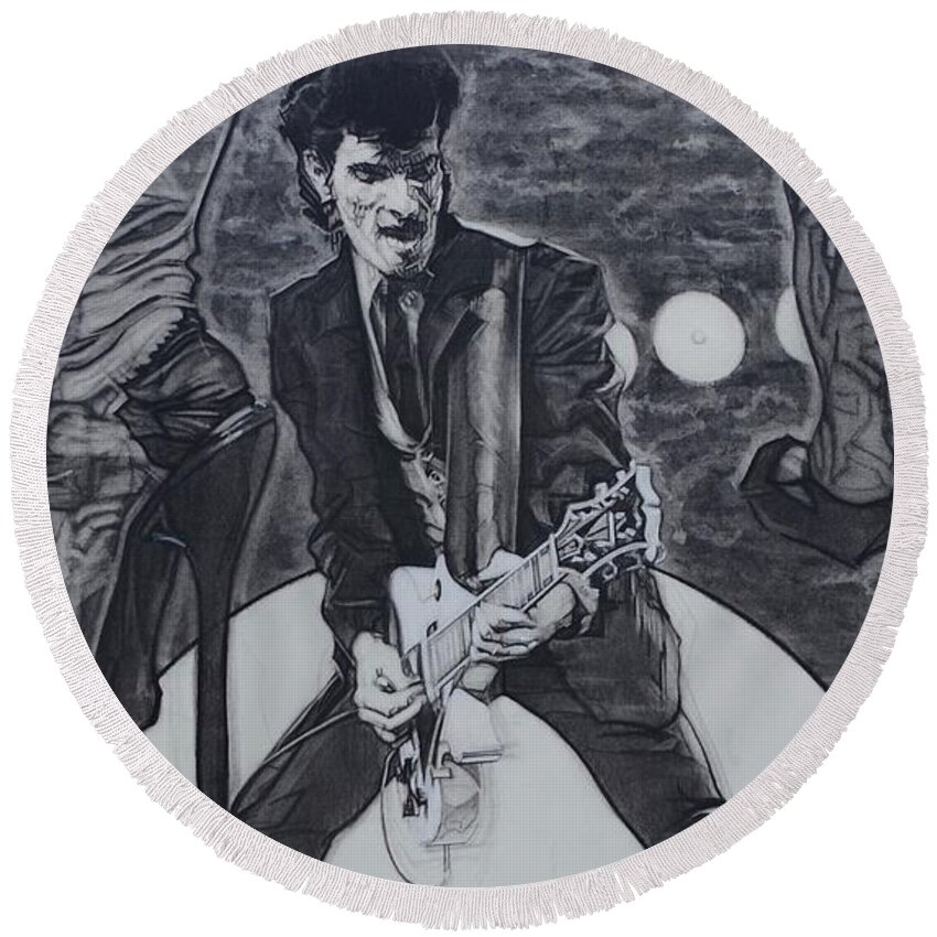 Charcoal Pencil Round Beach Towel featuring the drawing Mink DeVille by Sean Connolly