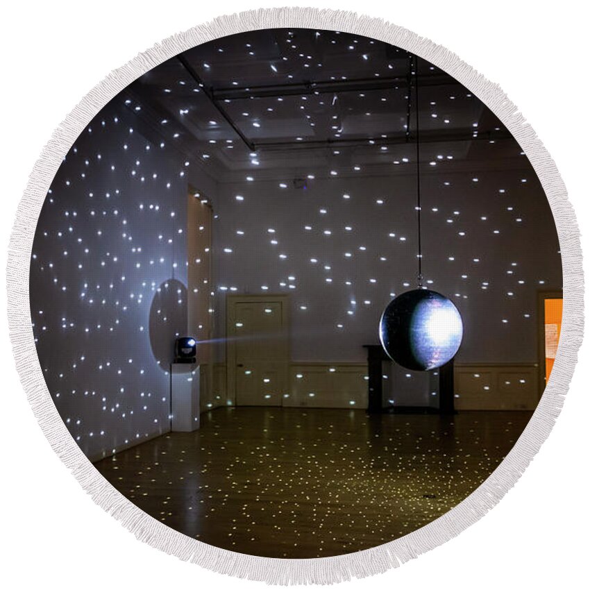 Mirror Ball Round Beach Towel featuring the photograph Mirror Ball - An art installation in The Scottish National Gallery of Modern Art - Modern Art One - by Neale And Judith Clark