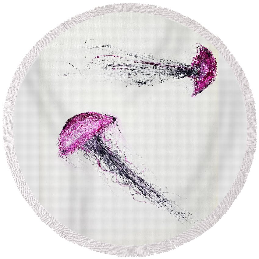 Abstract Round Beach Towel featuring the painting Misdirection by Christine Bolden