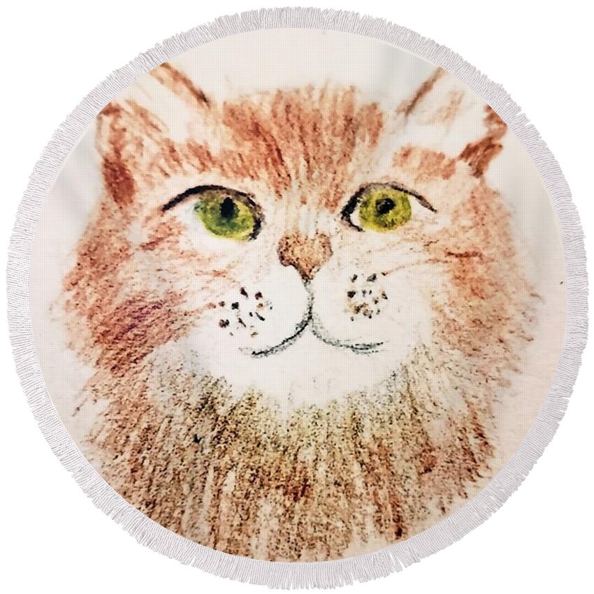  Round Beach Towel featuring the painting Miss Kitty by Margaret Welsh Willowsilk