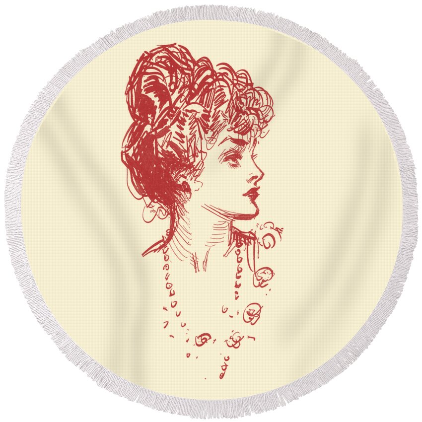 Lady Round Beach Towel featuring the digital art Miss Mid Century by Madame Memento