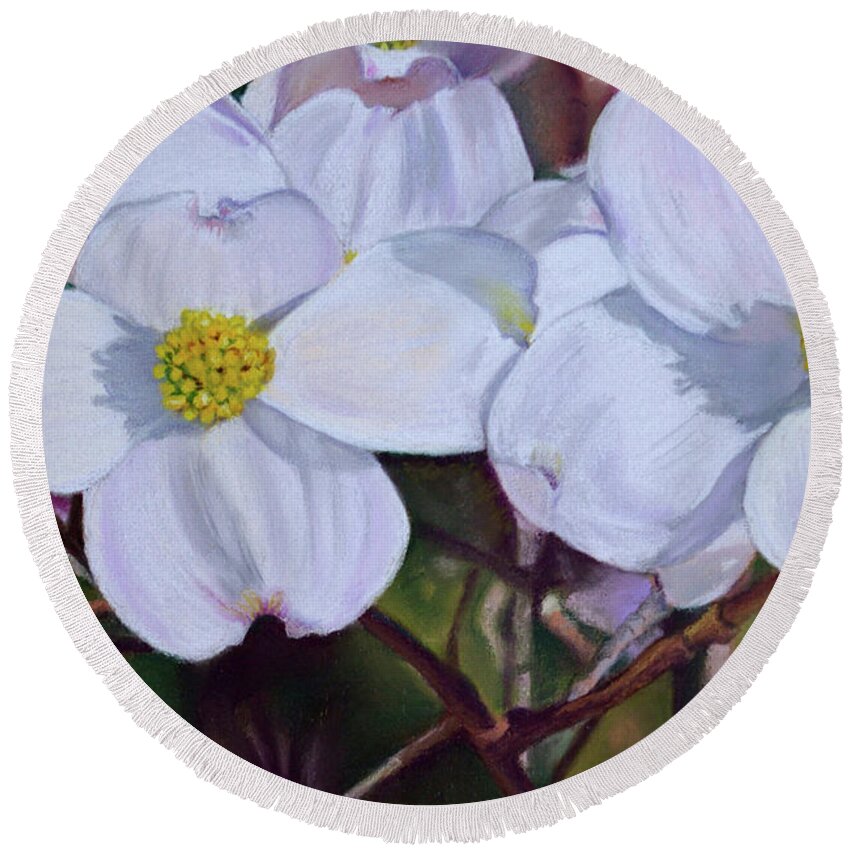 Dogwood Round Beach Towel featuring the pastel Missouri Blooms by MaryJo Clark