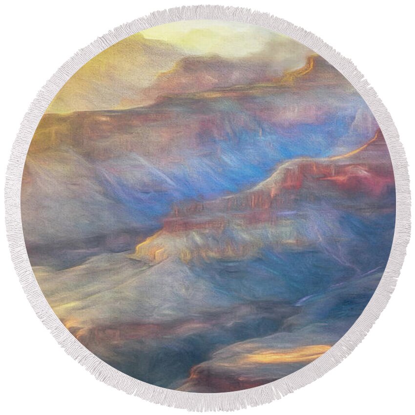 Grand Canyon Arizona Sunset Round Beach Towel featuring the photograph Misty Sunset Shadows by Kevin Lane