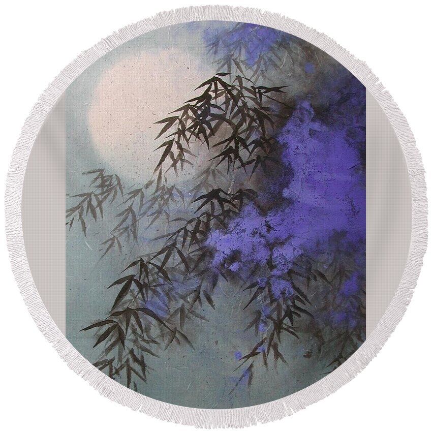 Moon Round Beach Towel featuring the painting Misty Night by Vina Yang