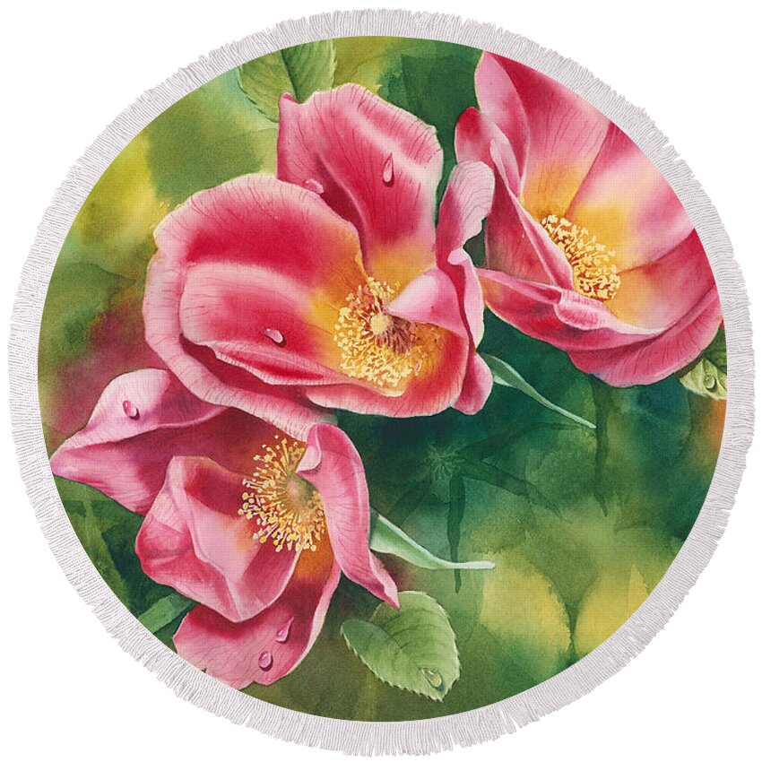 Flower Round Beach Towel featuring the painting Misty Roses by Espero Art