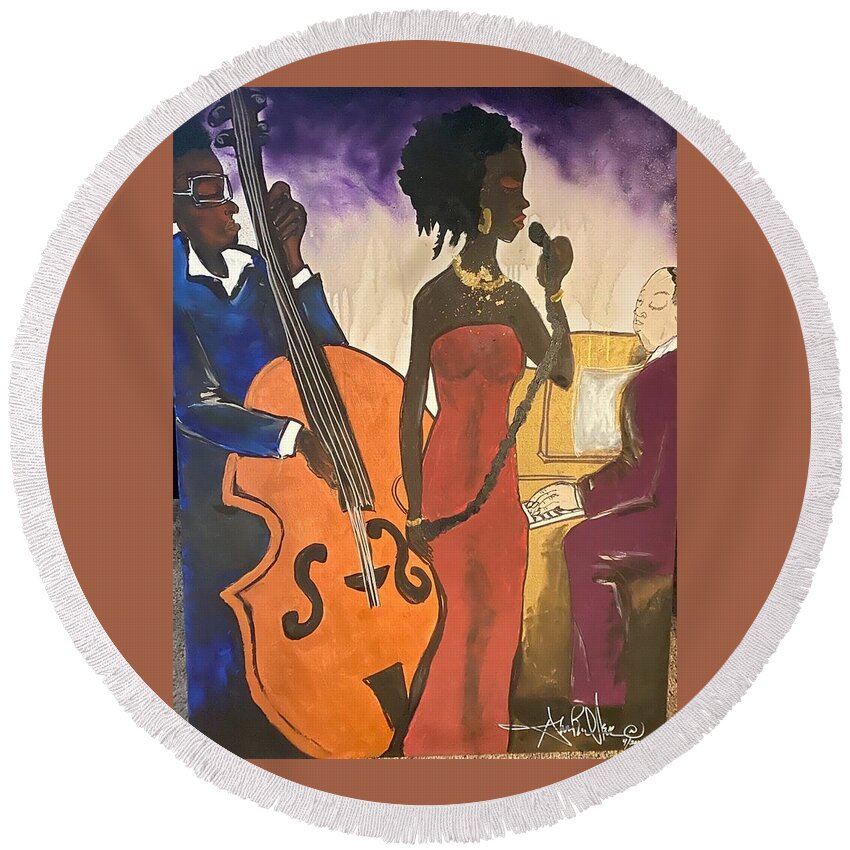  Round Beach Towel featuring the painting Mo JAZZ by Angie ONeal