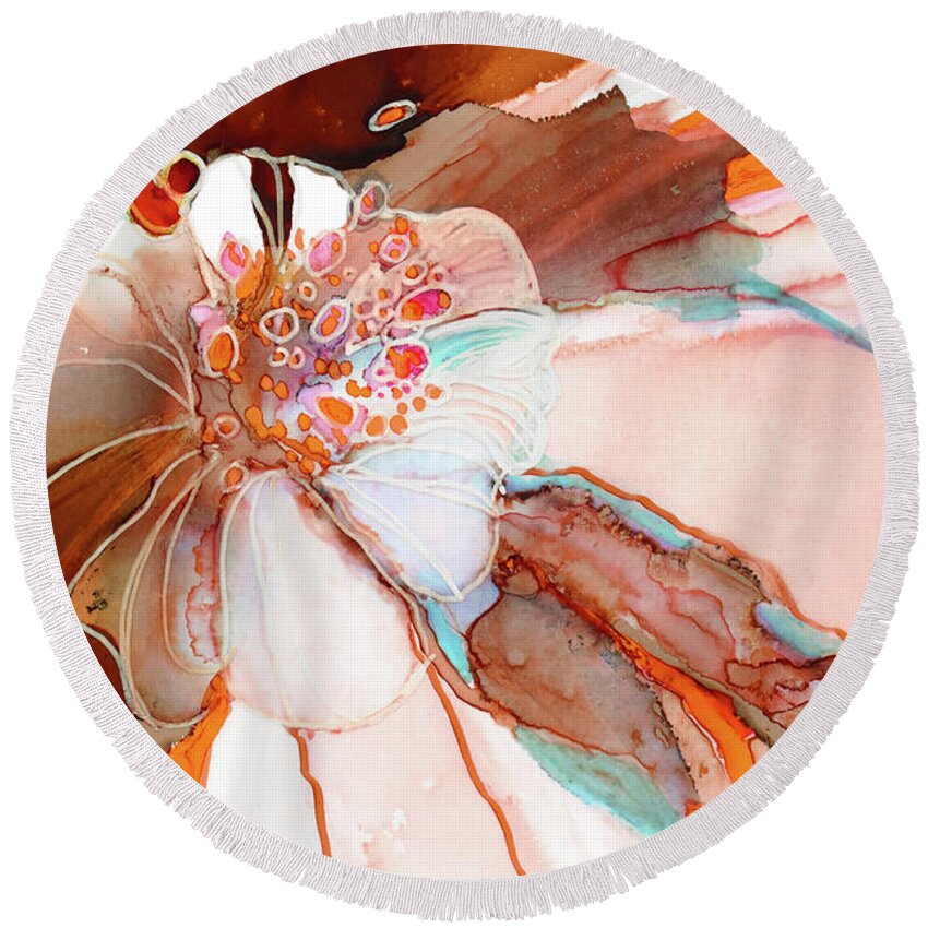  Round Beach Towel featuring the painting Mocha Bloom by Julie Tibus