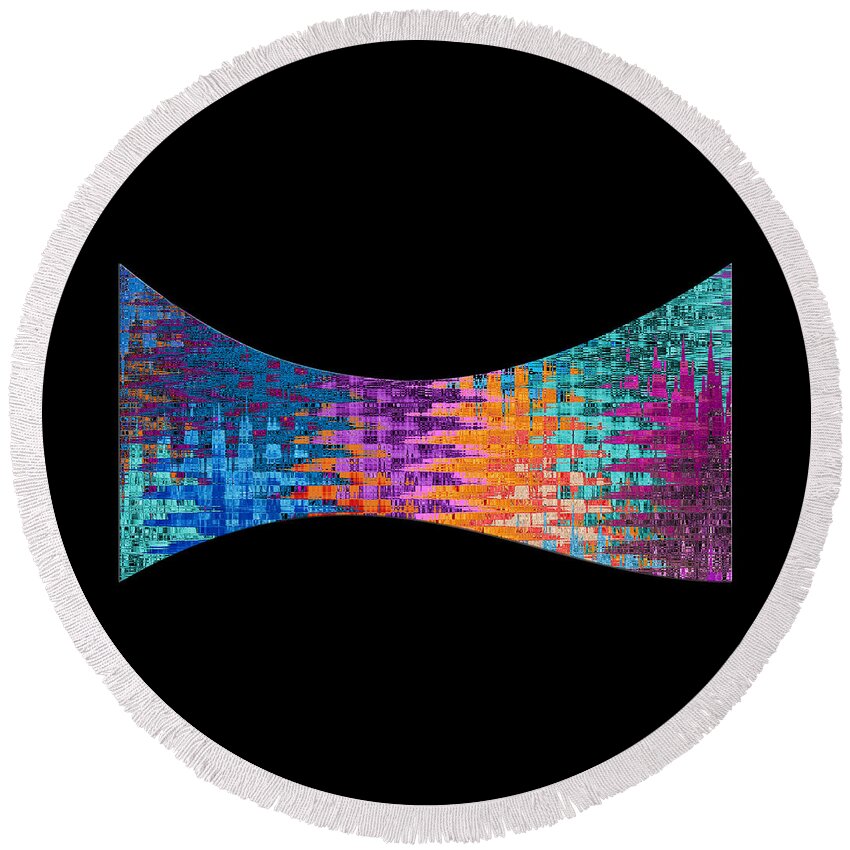 Abstract Round Beach Towel featuring the digital art Mod 60's - Bow Tie? by Ronald Mills