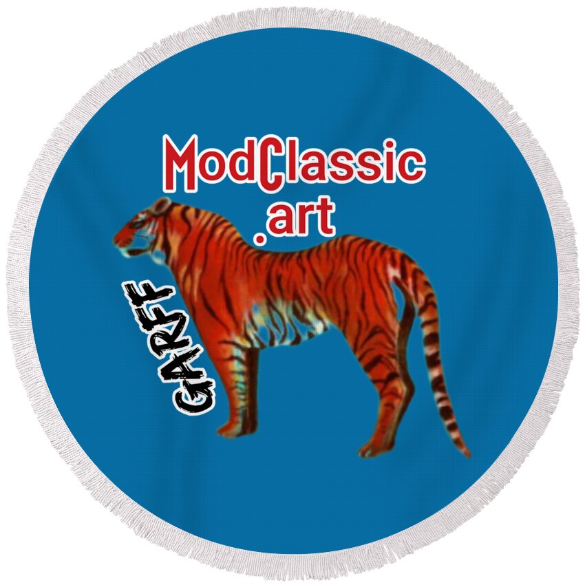 Tigers Round Beach Towel featuring the painting ModClassic Art Tiger by Enrico Garff