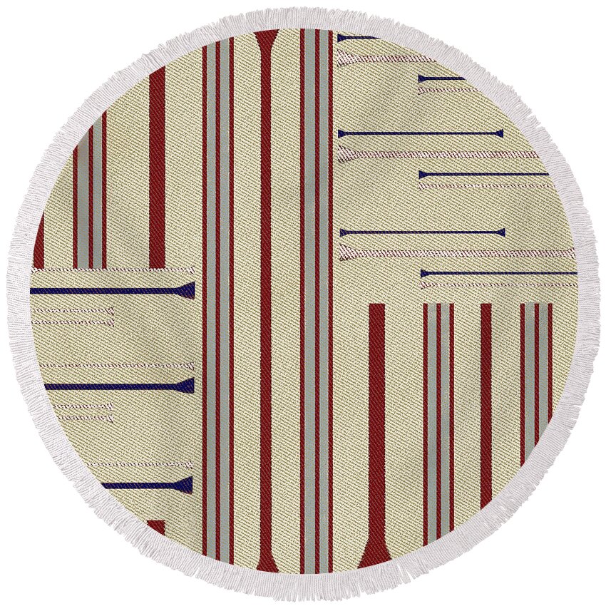 Stripe Round Beach Towel featuring the digital art Modern African Ticking Stripe by Sand And Chi