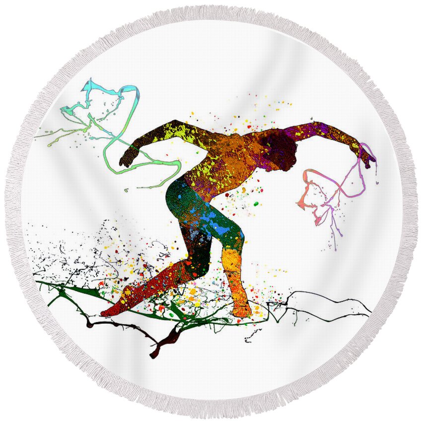 Dance Round Beach Towel featuring the mixed media Modern Ballet Passion 02 by Miki De Goodaboom